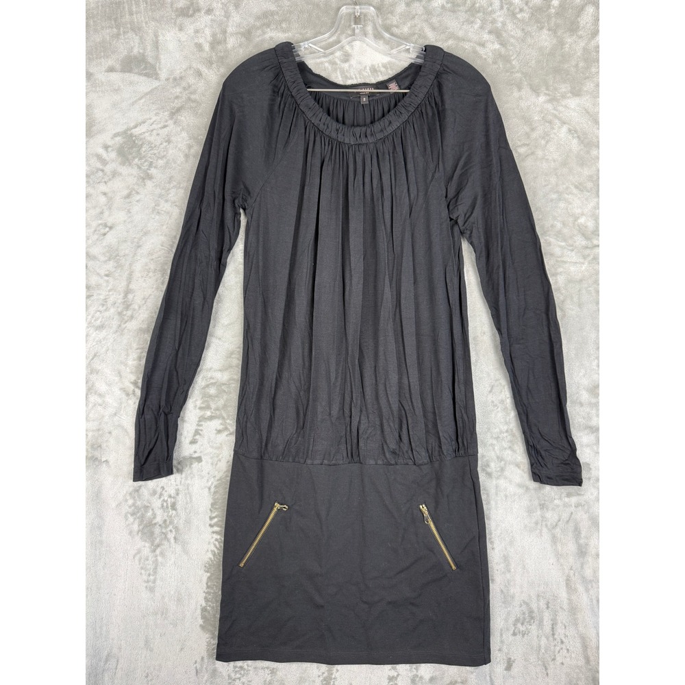 Ted Baker London Black Silk Blend Pleated Drop Waist Mini Dress Size 2 US 6